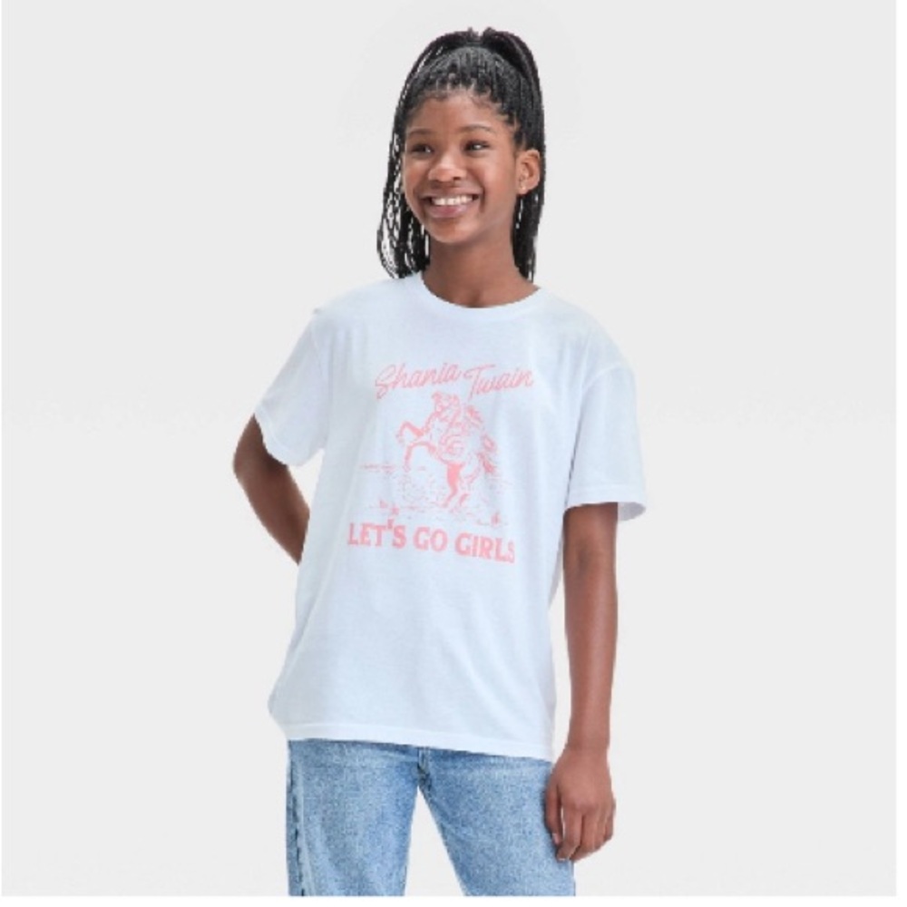 Kids' White Graphic Tee shirt small Shania Twain let’s go girls short sleeve nwt